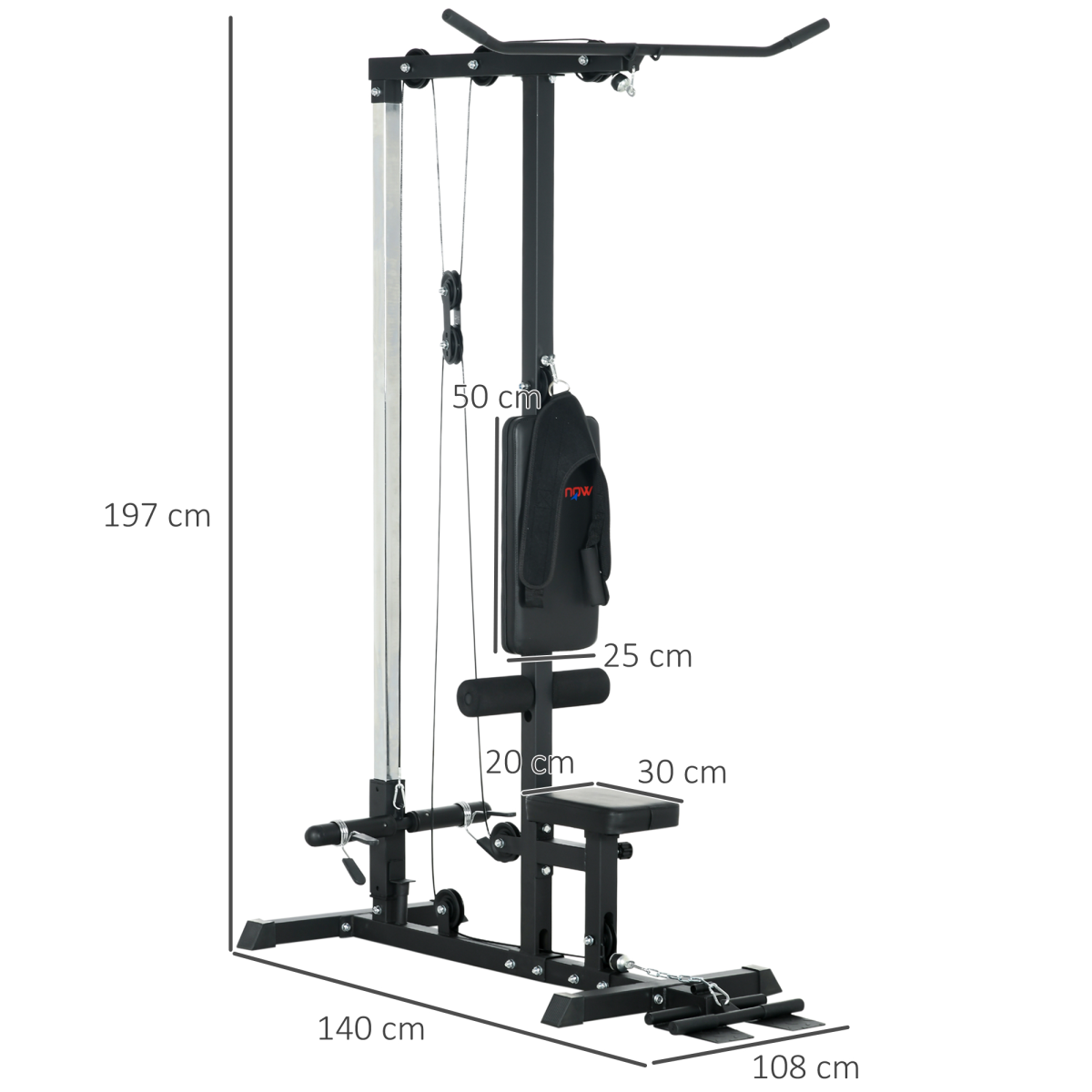 Pull Up Station Power Cage with Adjustable Seat, Home Gym, Black