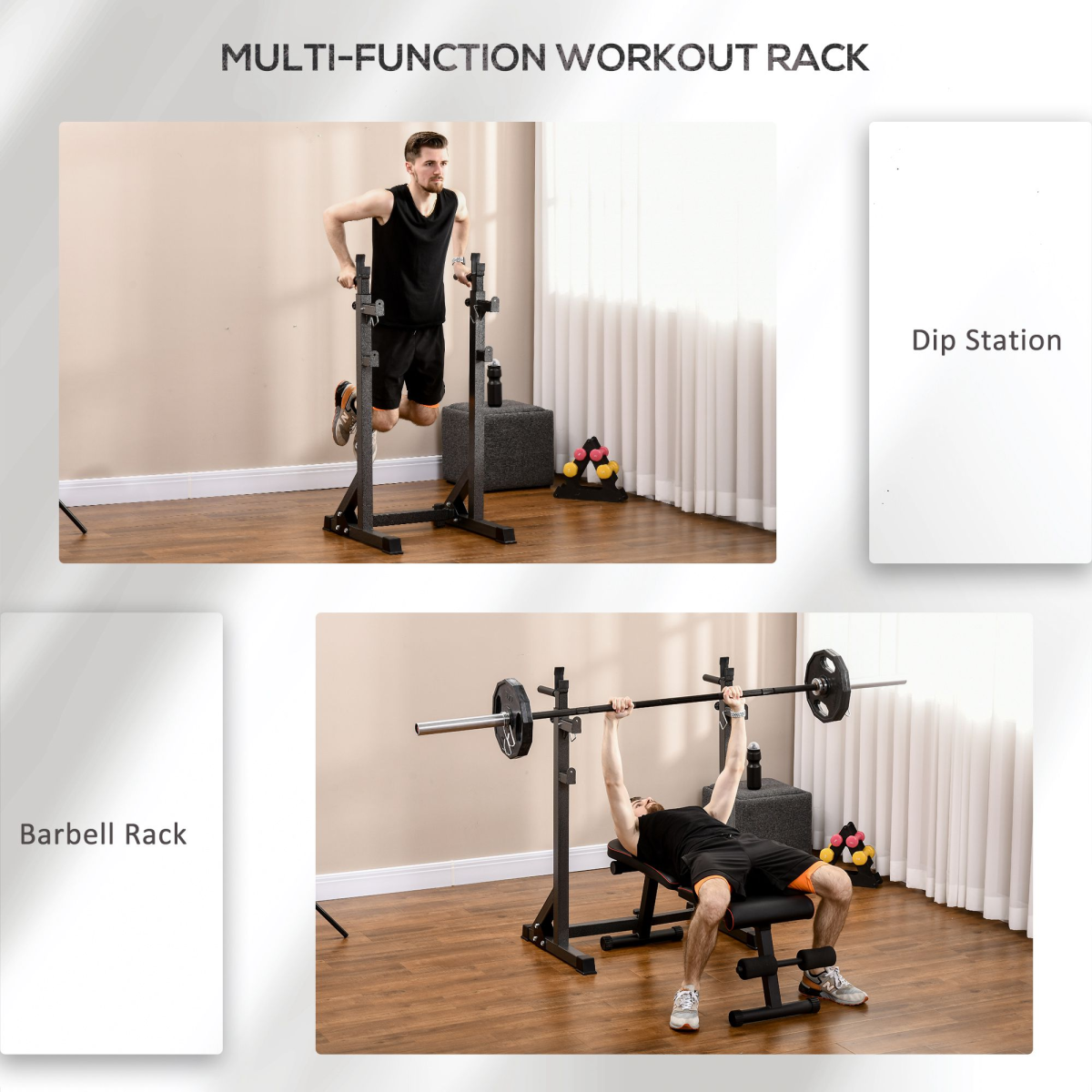 Heavy Duty Squat Rack, Adjustable Weight Barbell Stand, for Home, Gym