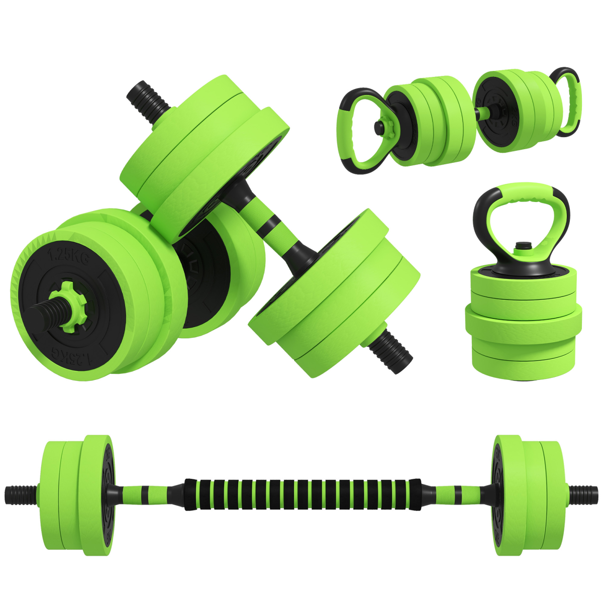 4-in-1 Weight Dumbbells Set, Barbell, Kettlebell, Push Up Stand, 20kg
